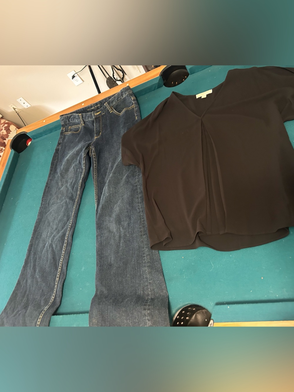 Michael Kors boot cut jeans and Michael Kors top